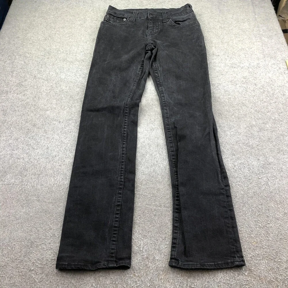 True Religion Jeans Mens 30x35 Black Ricky Relaxed Straight Denim